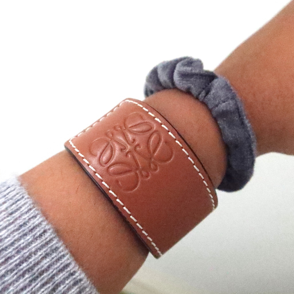 Loewe Brown Leather Anagram Snap Bracelet
